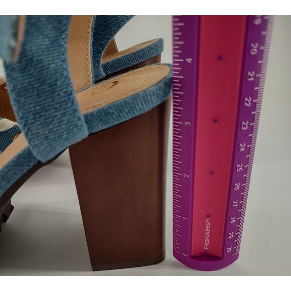 C Comfort Women's Sandals 7M Denim Whip Stitched Detailing Blocked High Heel - Picture 6 of 8